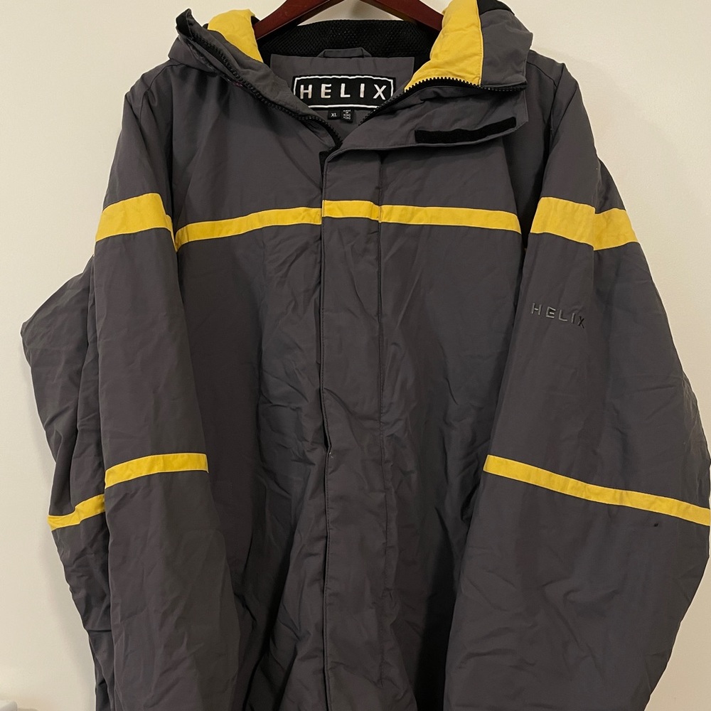 Mens XL Heavy HELIX Snow Winter Grey/Yellow Hooded Jacket